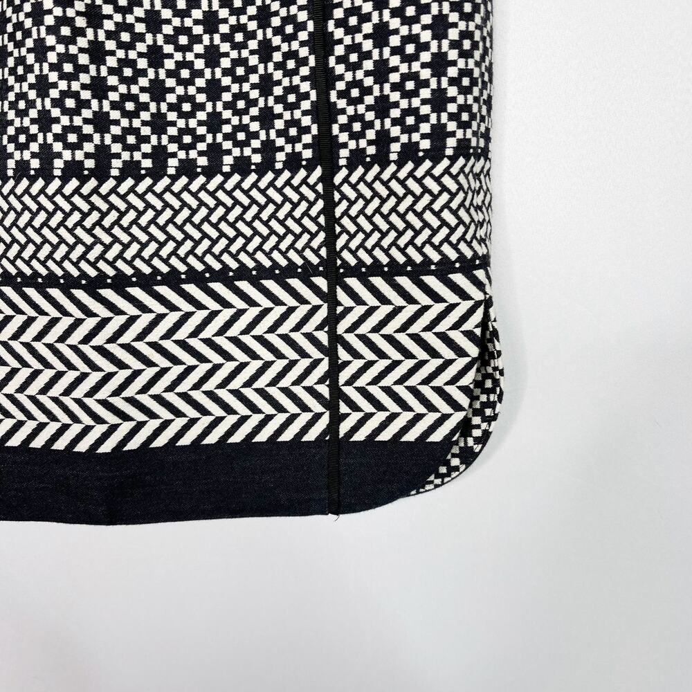 J Crew Size 00 Lux Paneled Black Cream Geometric Jacquard Pencil Skirt Cotton - Picture 3 of 13